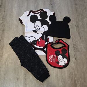 Disney Baby Mickey Mouse Black, White & Red 4 Piece Set Size 3 to 6 Months